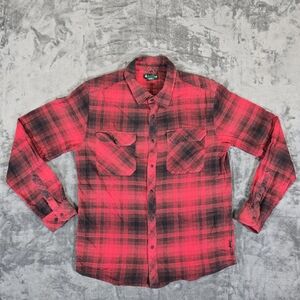 Woods Brand Men's Red Plaid Casual Snap Button Up Shirt Size Medium